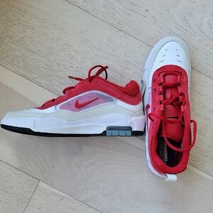 Nike Red and White Athletic Sneakers with Mesh Upper